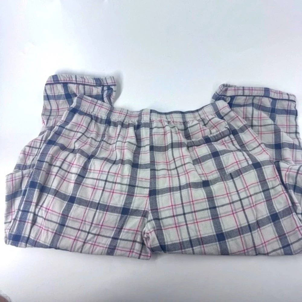 Psycho Bunny Mens Plaid Flannel Pajama Lounge Pants XL Cream‎ Navy Red Logo